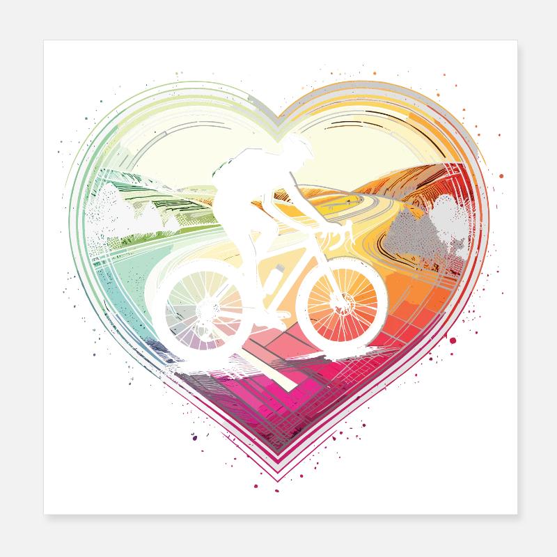 Conception vibrante de cœur de cyclisme Poster 20 x 20 cm