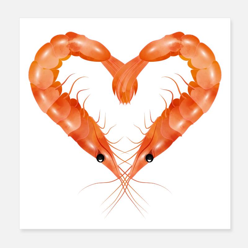 zwei Garnelen oder Shrimps in Herz Form gestaltet Poster 20x20 cm