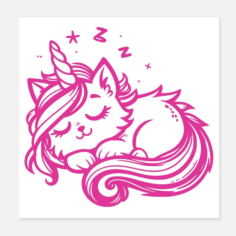 Sleeping Unicorn Cat (Pink) Poster 8" x 8" (20x20 cm)