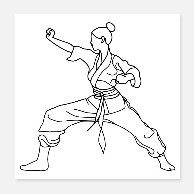 Karate Mädchen Line Art Poster 20x20 cm