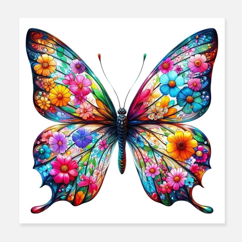 Papillon décoré de fleurs Poster 20 x 20 cm