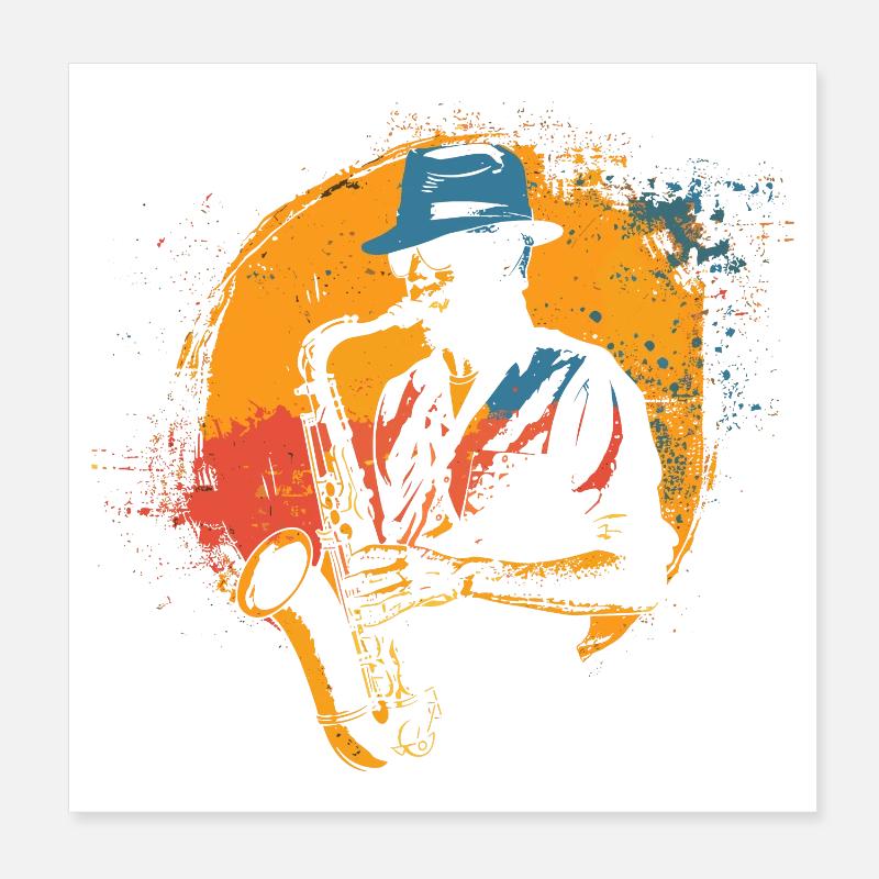 Graphisme Saxophoniste - Poster 20 x 20 cm - blanc