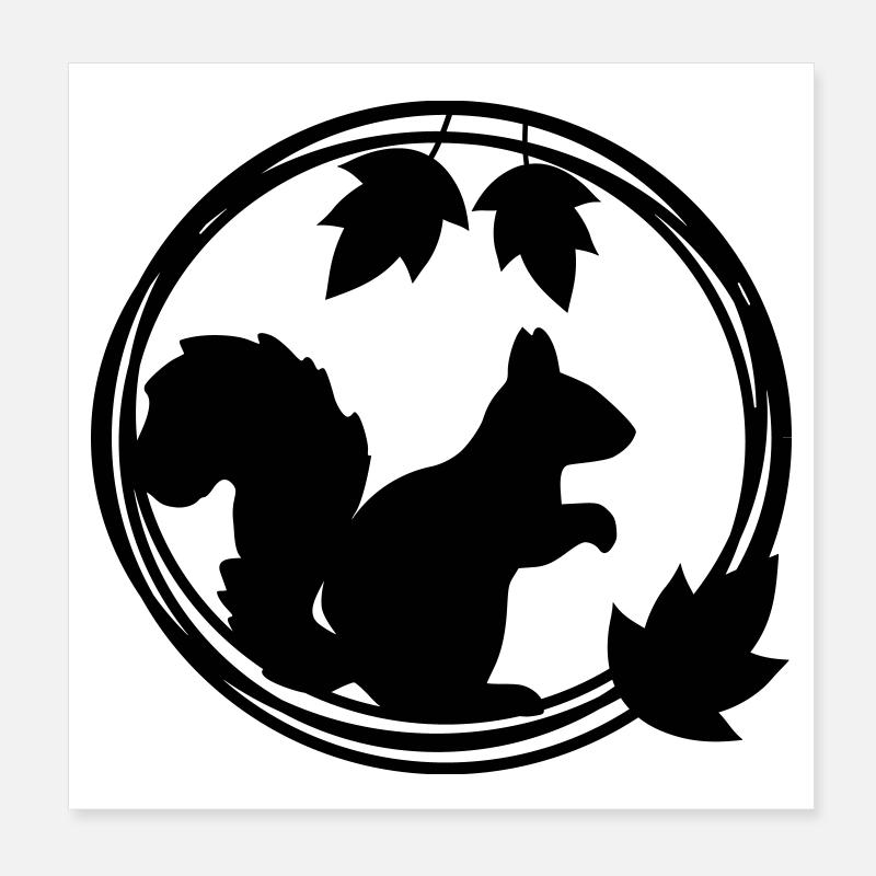 Eichhörnchen Silhouette im Blätterkranz Poster 20x20 cm