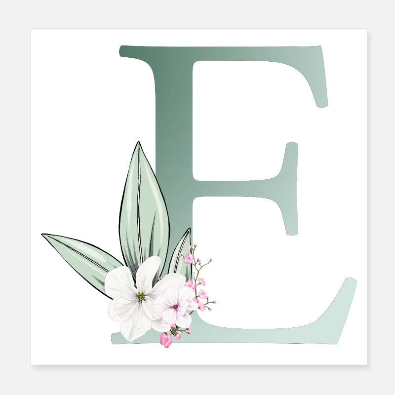 E Monogram, Floral, Customizable Poster 8" x 8" (20x20 cm)