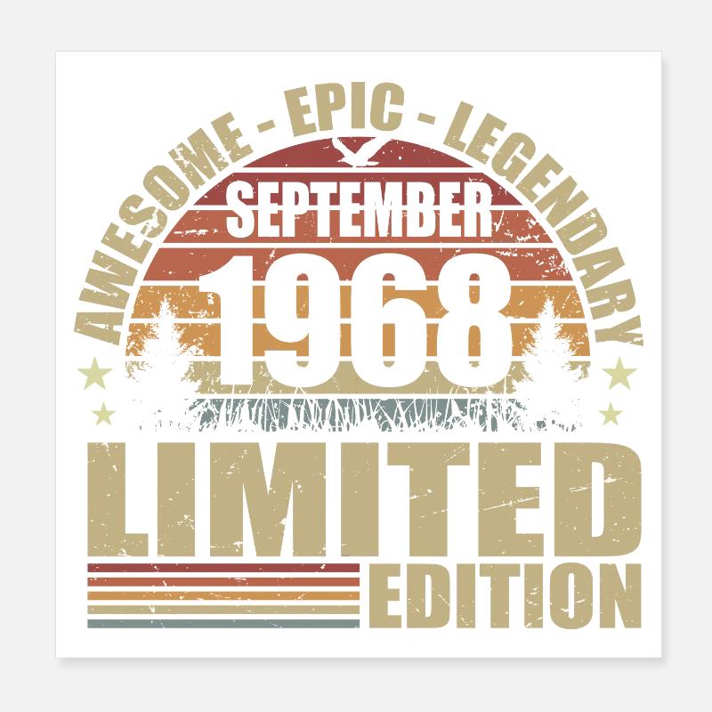 1968 September 1968 Birthday September 1968 Poster 8" x 8" (20x20 cm)