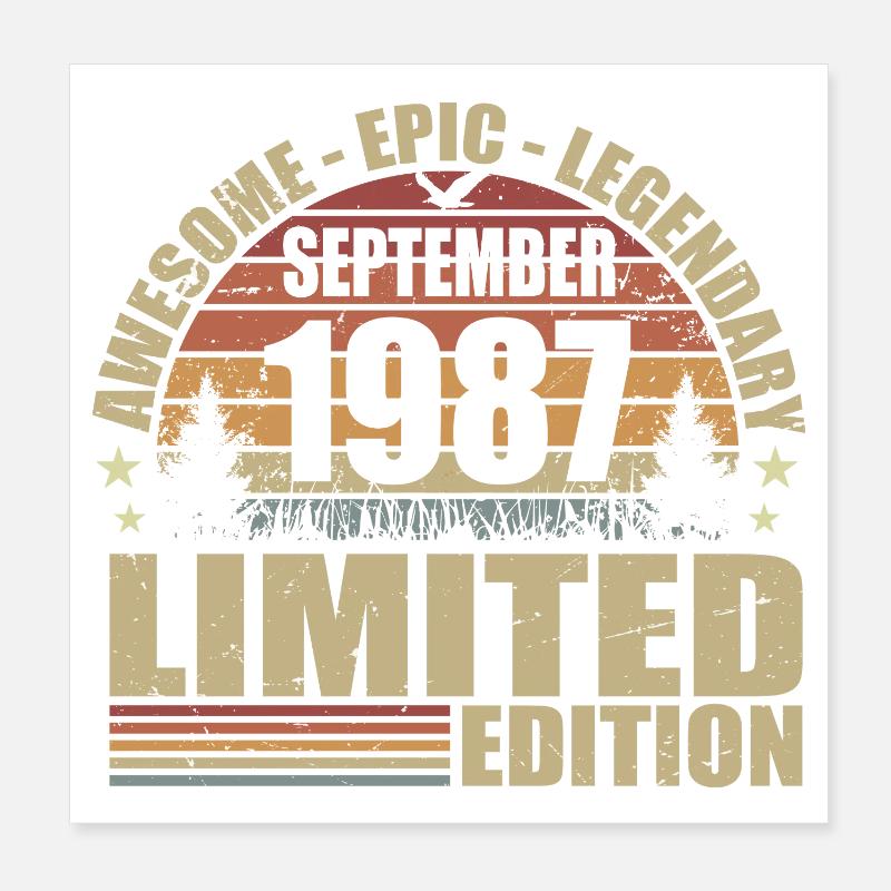 1987 septembre 1987 Anniversaire septembre 1987 Poster 20 x 20 cm