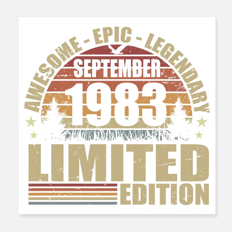 1983 septembre 1983 Anniversaire septembre 1983 Poster 20 x 20 cm