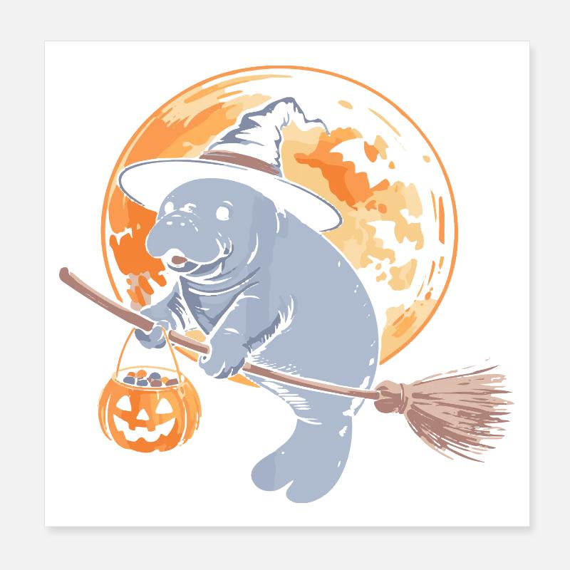 Whimsical Hippo Witch Halloween Design Poster 8" x 8" (20x20 cm)