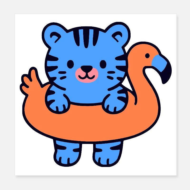 Kleiner schwebender blauer Tiger Poster 20x20 cm