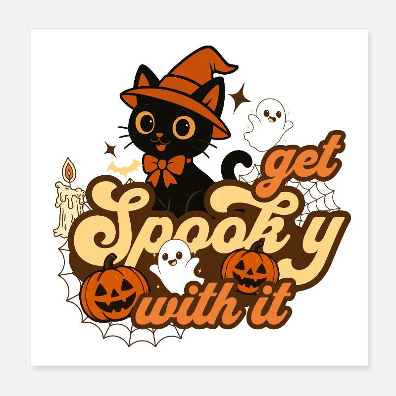 Whimsical Halloween Cat Design Poster 8" x 8" (20x20 cm)