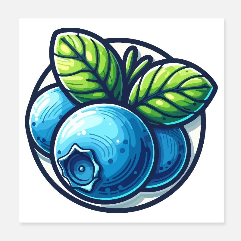 Bright blueberries and leaves Poster 8" x 8" (20x20 cm)
