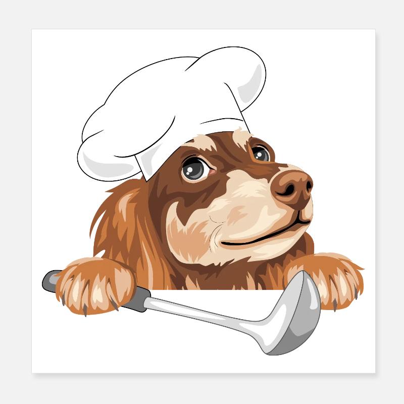 Träumender Dackel Koch mit Schöpfkelle Poster 20x20 cm