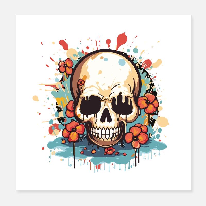 Blumen-Skull Explosion Poster 20x20 cm