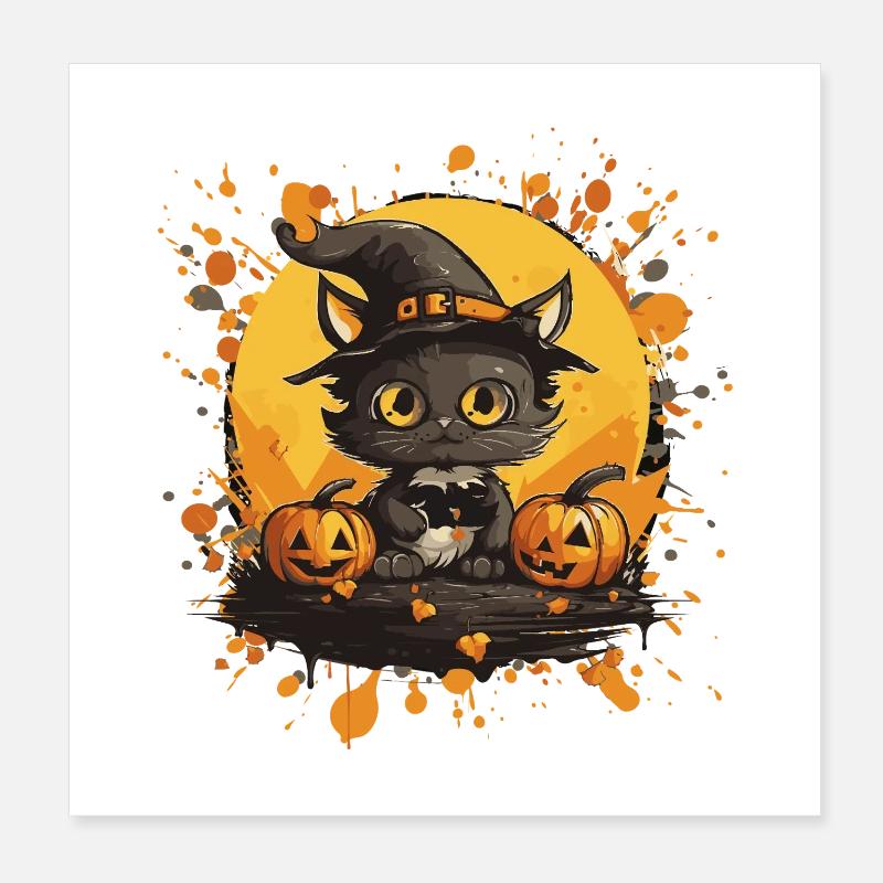 Chat d’Halloween avec citrouille Poster 20 x 20 cm