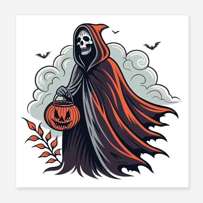 Halloween Grim Reaper with Pumpkin Poster 8" x 8" (20x20 cm)