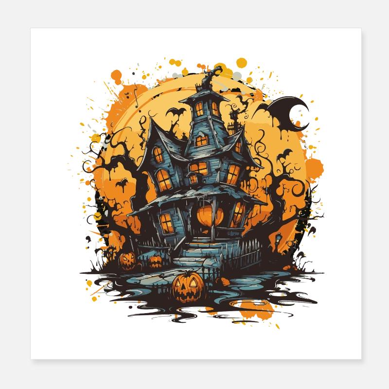Maison hantée dans la lune d’Halloween Poster 20 x 20 cm