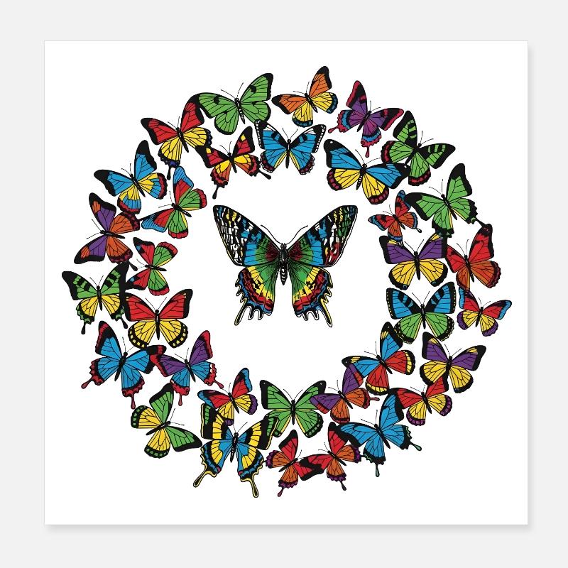 Cercle de papillons arc-en-ciel Poster 20 x 20 cm
