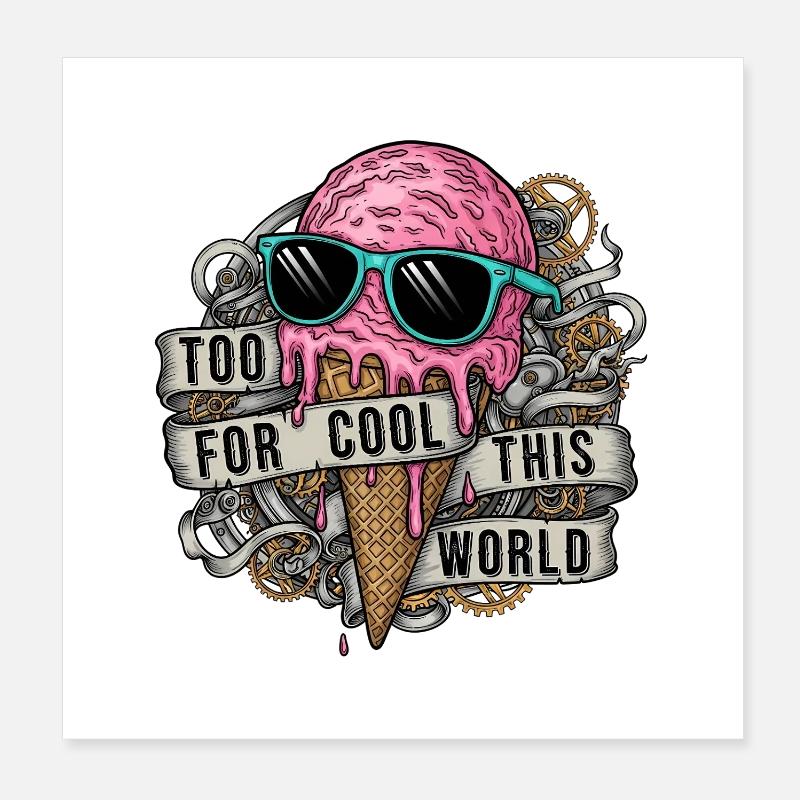 Trop Cool Crème Glacée Jeu de Mots Poster 20 x 20 cm