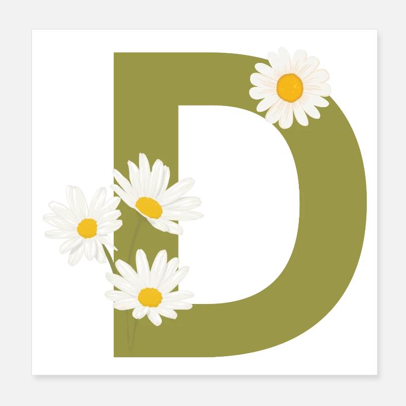 Buchstabe d Grüne Gänseblümchen Poster 20x20 cm