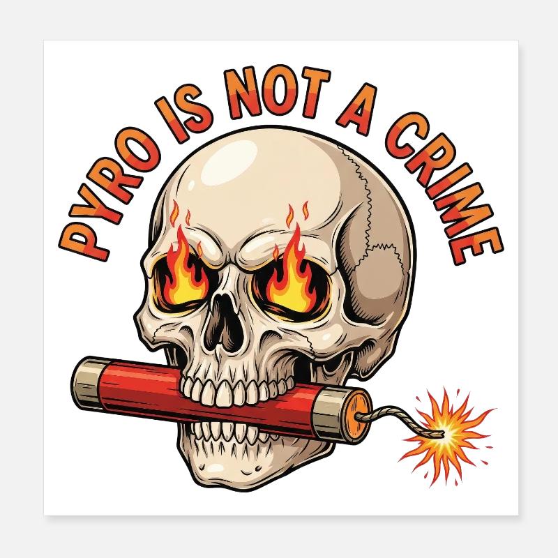Flammender Totenkopf mit Zündschnur Pyro Silvester Poster 20x20 cm
