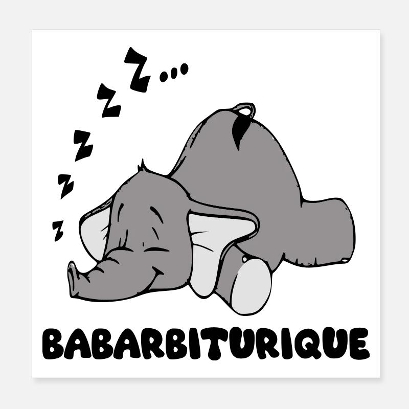 Éléphant Endormi avec le titre babarbiturique Poster 20 x 20 cm