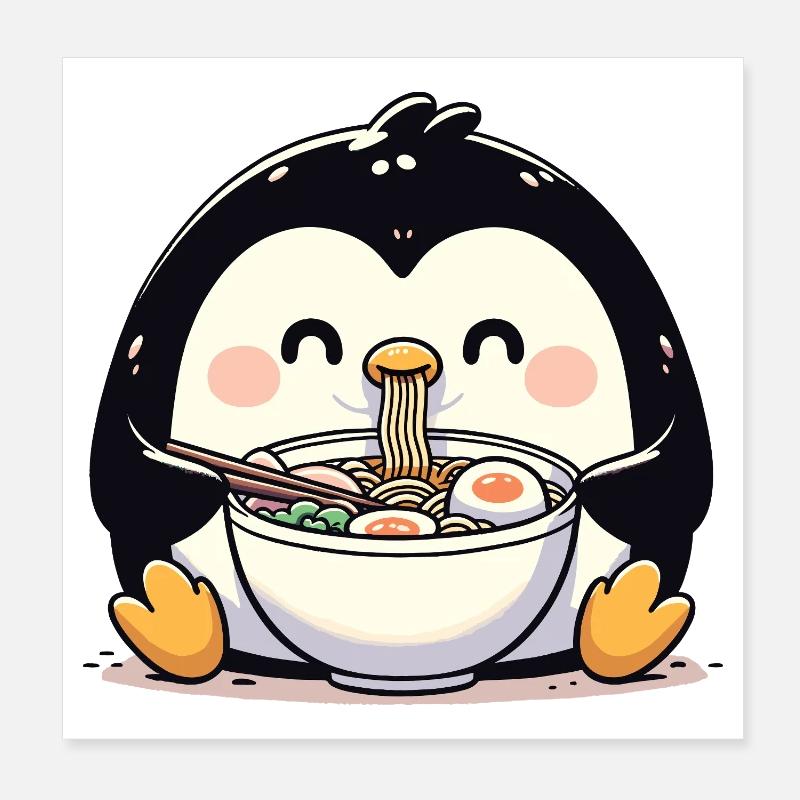 Pinguin mit Nudeln Ramen kawaii Pinguin Poster 20x20 cm