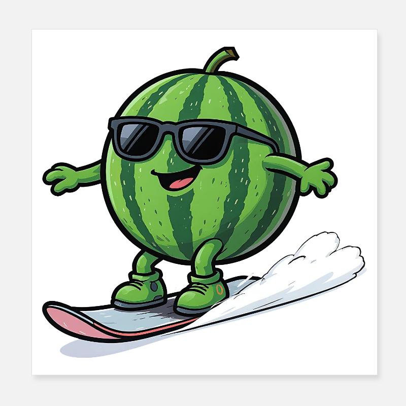 Snowboard pastèque avec des lunettes de soleil Poster 20 x 20 cm