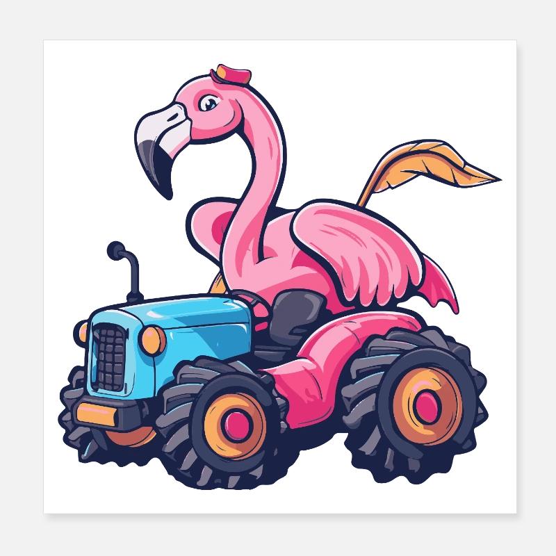 Flamingo Traktor Farmer Poster 20x20 cm