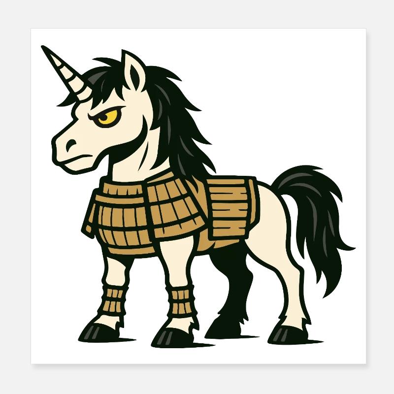 Samurai-Einhorn-Kämpfer in klassischer Kampfrüstung Poster 20x20 cm