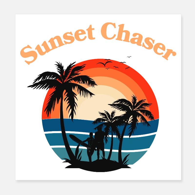 Retro Surfer Sunset Palm Tree Graphic Poster 8" x 8" (20x20 cm)