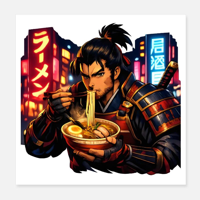 Ramen Cyber Samouraï Neon Poster 20 x 20 cm