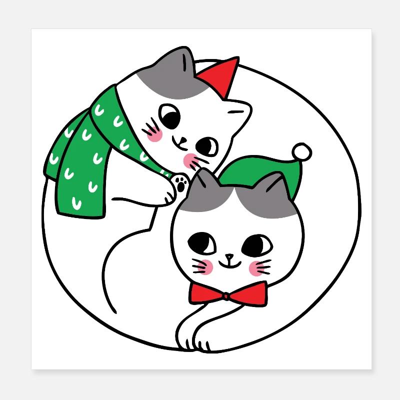 Chats câlins sous le gui Poster 20 x 20 cm