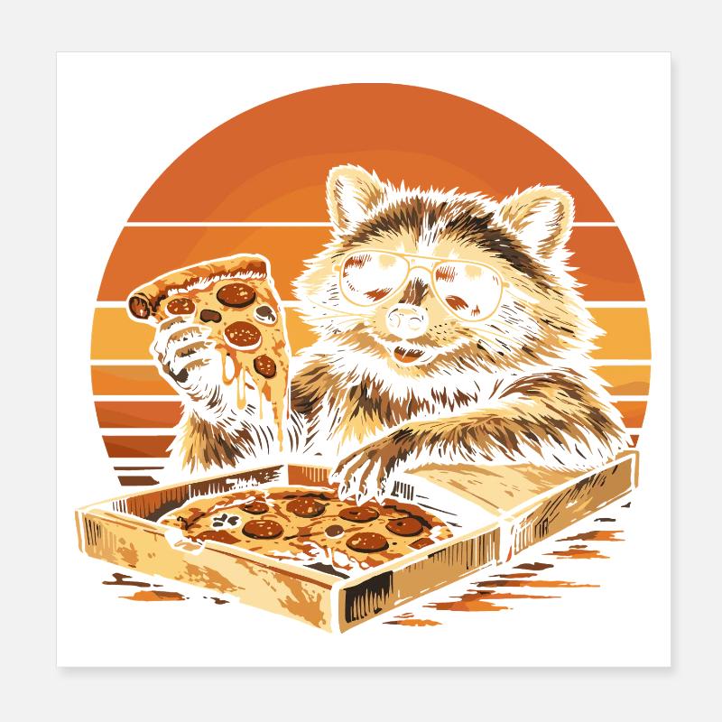 Raccoon Eats Pizza Funny Gift Idea Poster 8" x 8" (20x20 cm)