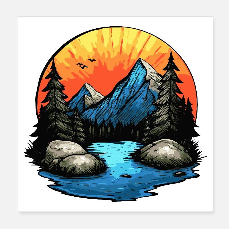 Mountains Landscape Outdoor Poster 8" x 8" (20x20 cm)