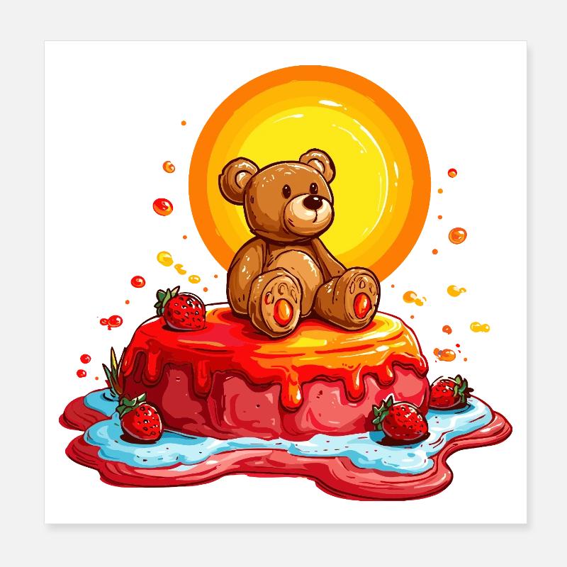 Teddy sur le dessin animé Sunny Cake Poster 20 x 20 cm