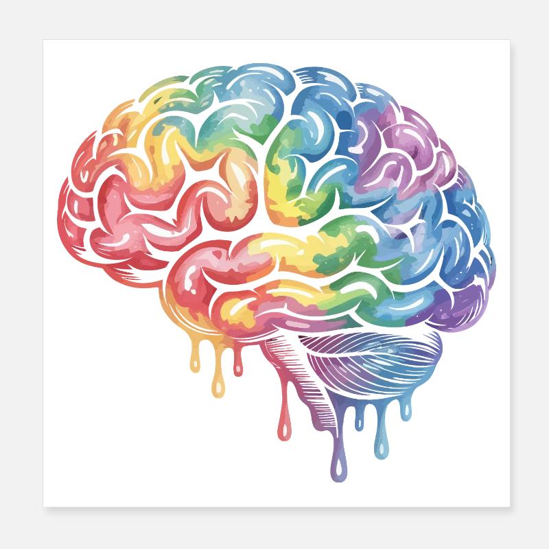 Conception d’impression en dégradé de cerveau arc-en-ciel Poster 20 x 20 cm