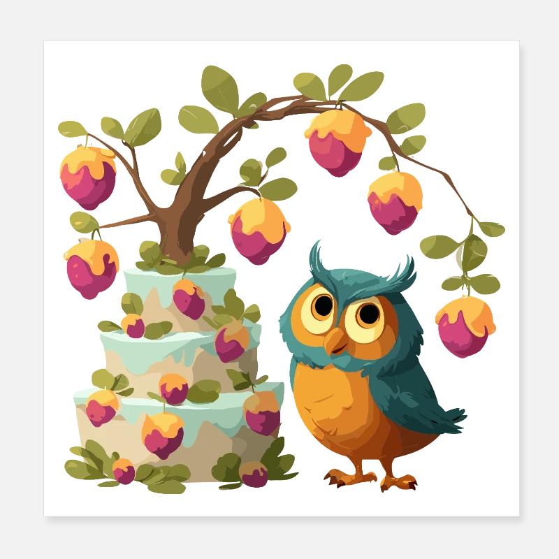 Eule am Obstkuchenbaum Poster 20x20 cm