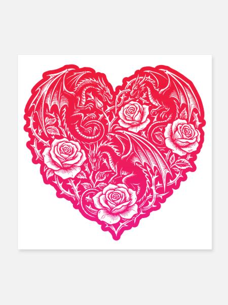 Heart Romantic Dragon Roses Love - Poster 8" x 8" (20x20 cm) - white - Front
