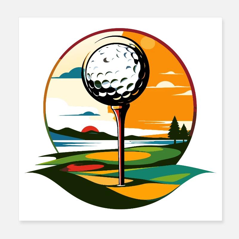 Golf Ball on Golf Course Golfer Landscape Motif Poster 8" x 8" (20x20 cm)