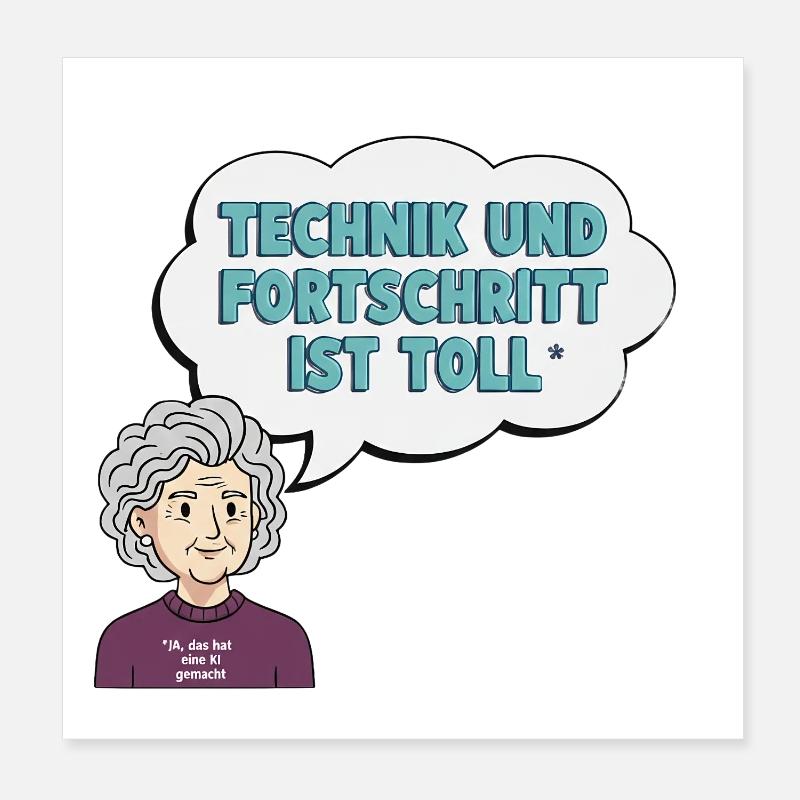 Technikliebe mit Oma Comic Poster 20x20 cm