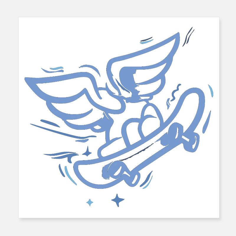 Wing Skateboard Heart Blue Poster 20 x 20 cm