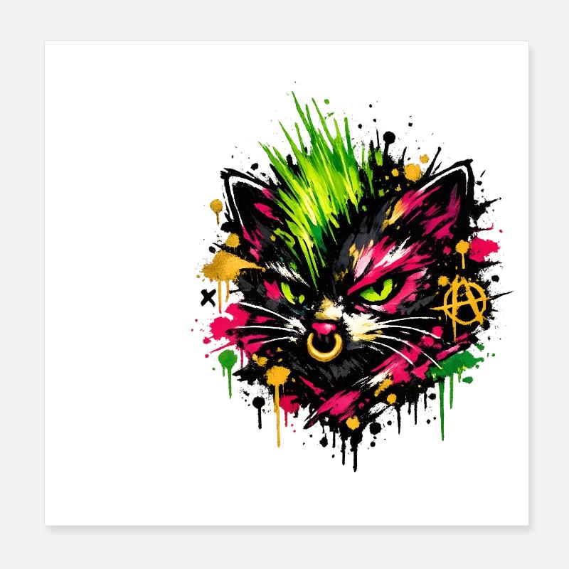 Éclaboussures de graffitis de chat néon Poster 20 x 20 cm