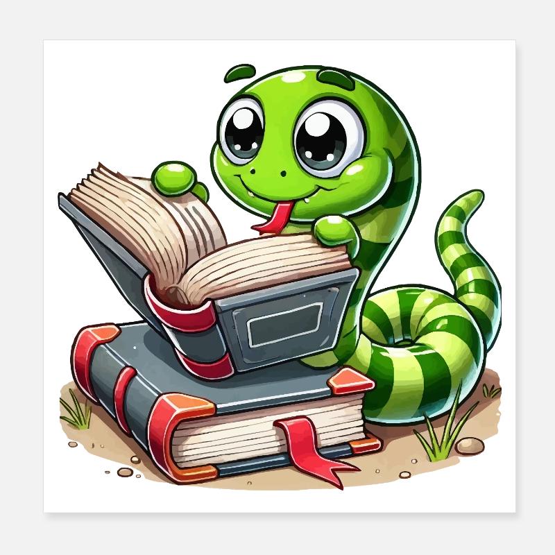 Lese Schlange mit Büchern Poster 20x20 cm