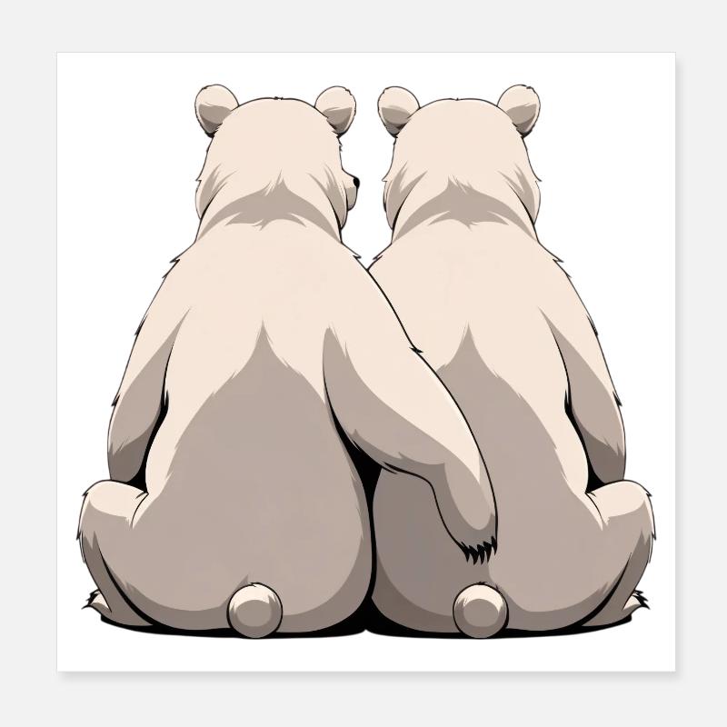 Two white bears back to back Poster 8" x 8" (20x20 cm)