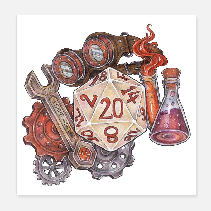 Role Playing Game Tabletop D20 Dice Gift Artificer Poster 8" x 8" (20x20 cm)