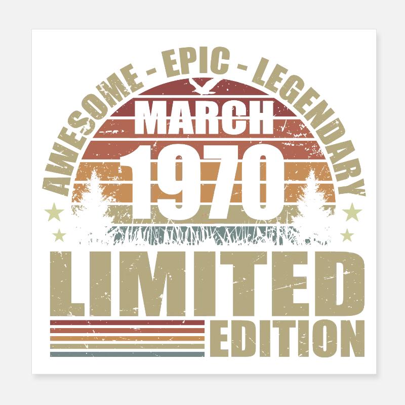 Millésime Mars 1970 Anniversaire - mars 1970 Poster 20 x 20 cm