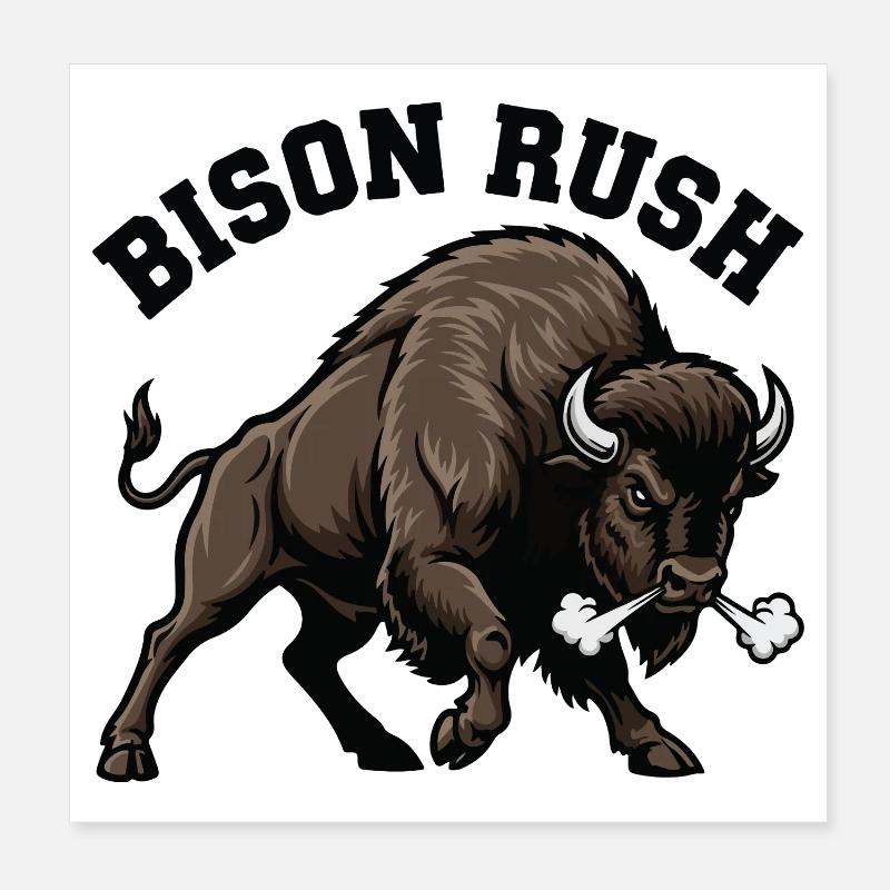 Bison Rush Bison Sauvage Force Poster 20 x 20 cm