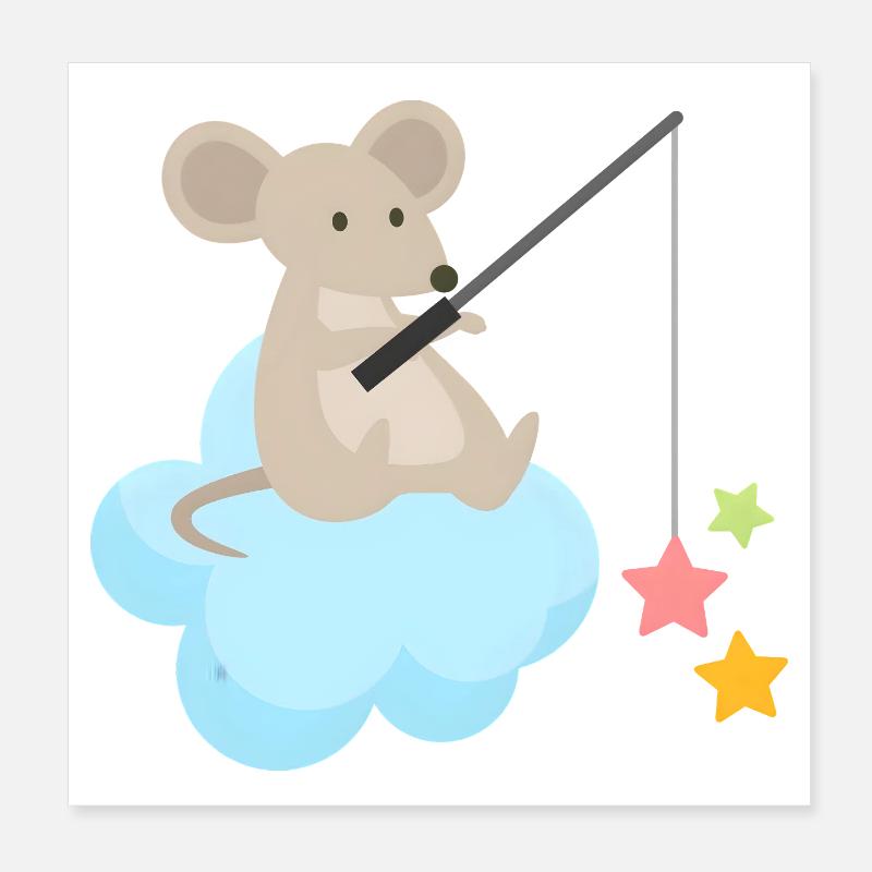 Mouse on Cloud Star Angler Baby Design Poster 8" x 8" (20x20 cm)