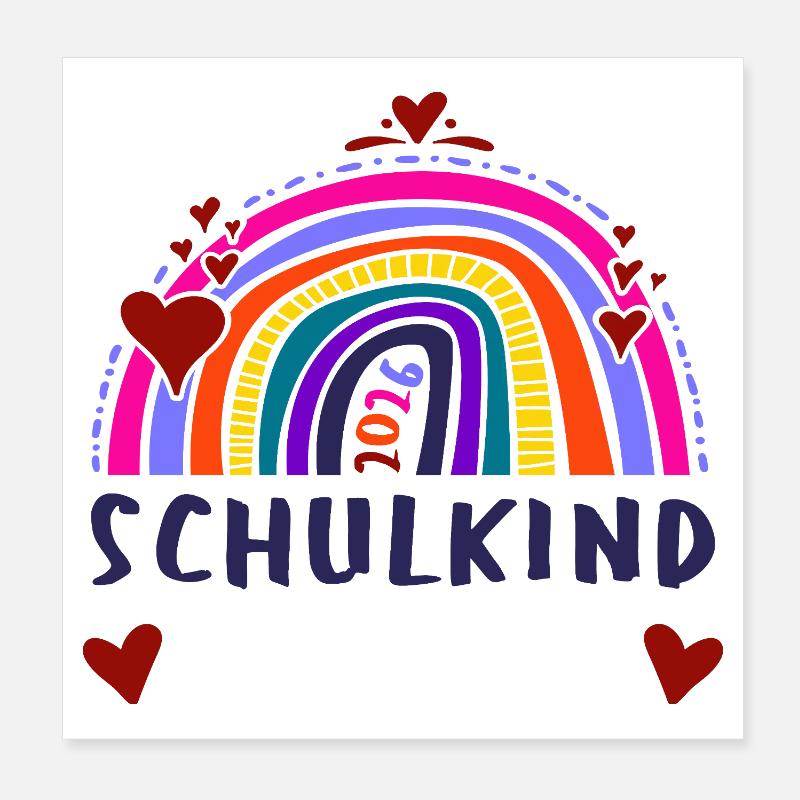 Schulkind 2026 - Regenbogen - Mit Name vom Kind Poster 20x20 cm