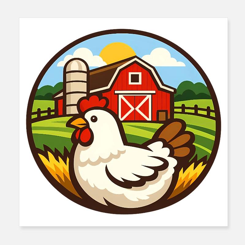 Poulet à la ferme – Conception du badge rond Poster 20 x 20 cm